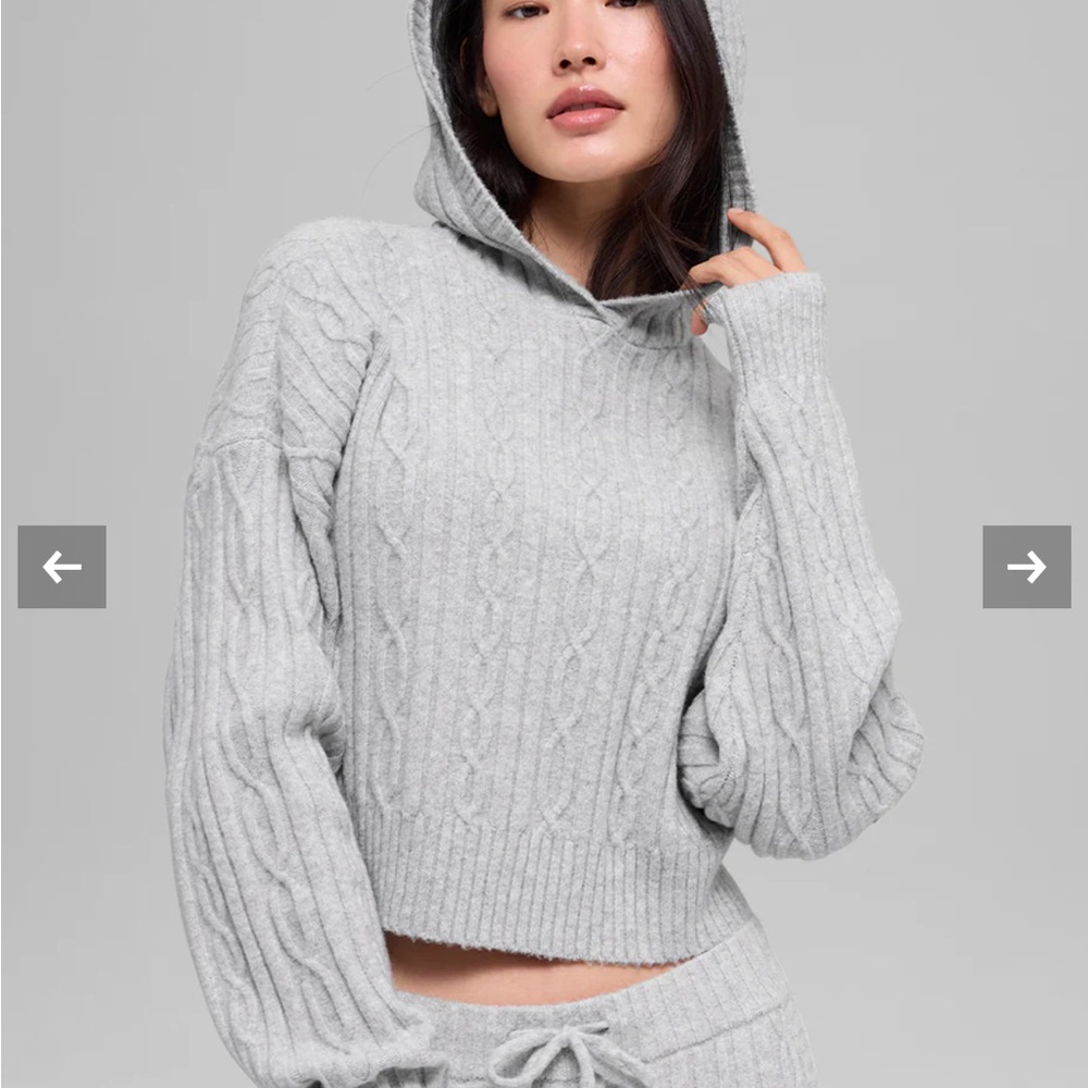 ALO Yoga Light Gray Cable Knit Hoodie